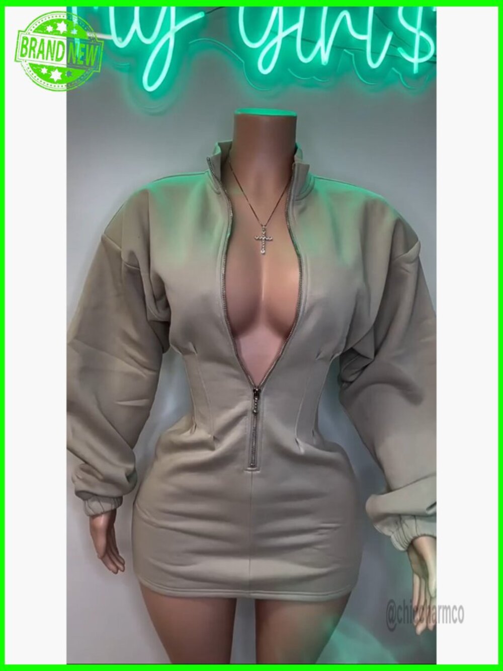 Mock Neck Long Sleeve Bodycon Mini Dress with Zipper - Picture 6 of 6